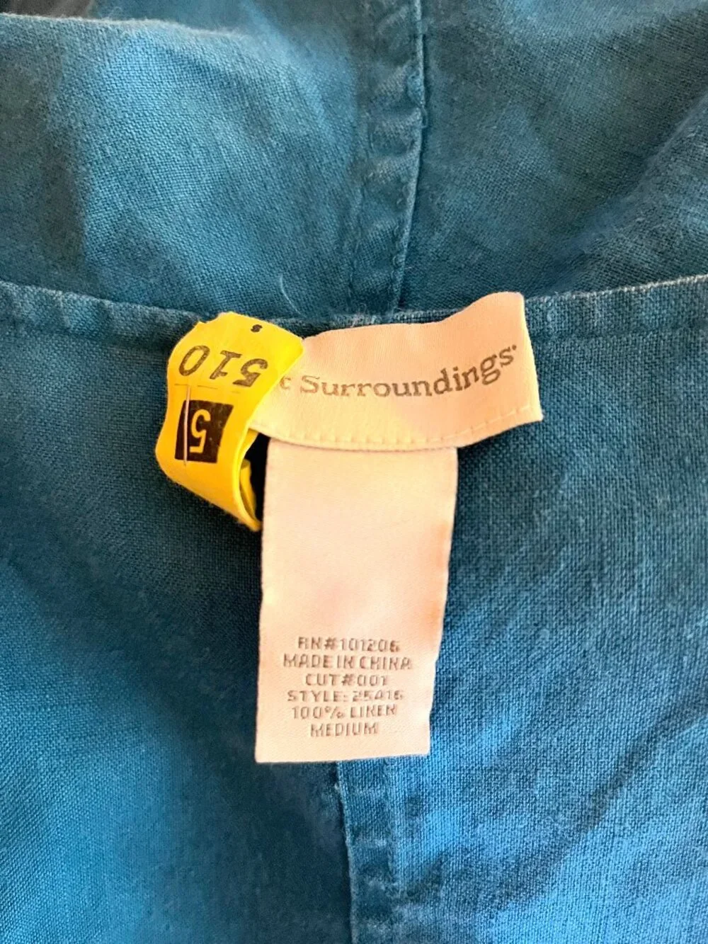 Soft Surroundings Size M Teal Linen Hooded Jacket Open-Front Roll-Tab Sleeves